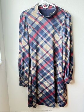 JH Plaid Tunic Top in Navy, Red & Cream